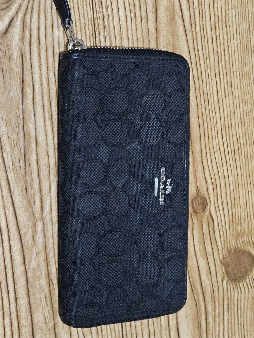 Coach Black Signature Zip Around Wallet